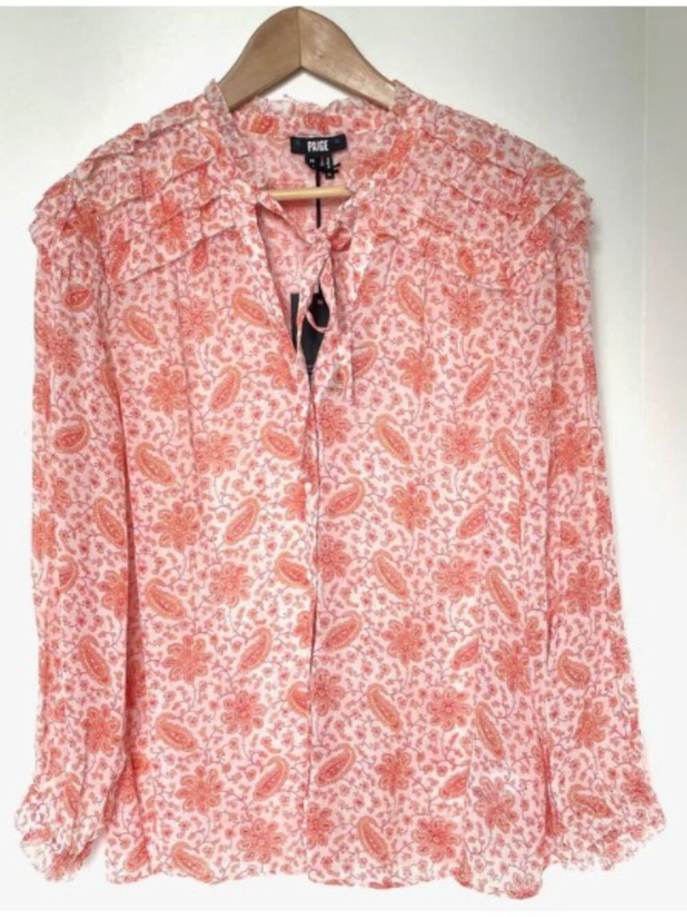 Paige Margret Silk Georgette Blouse Medium Paisley Frill Sleeve Top Sherbert